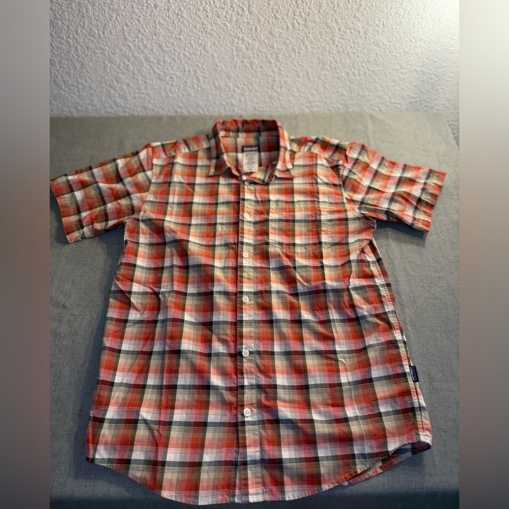 Patagonia AC Shirt‎ Men's M SP13 Burnt Orange Plaid Organic Cotton Blend 53962